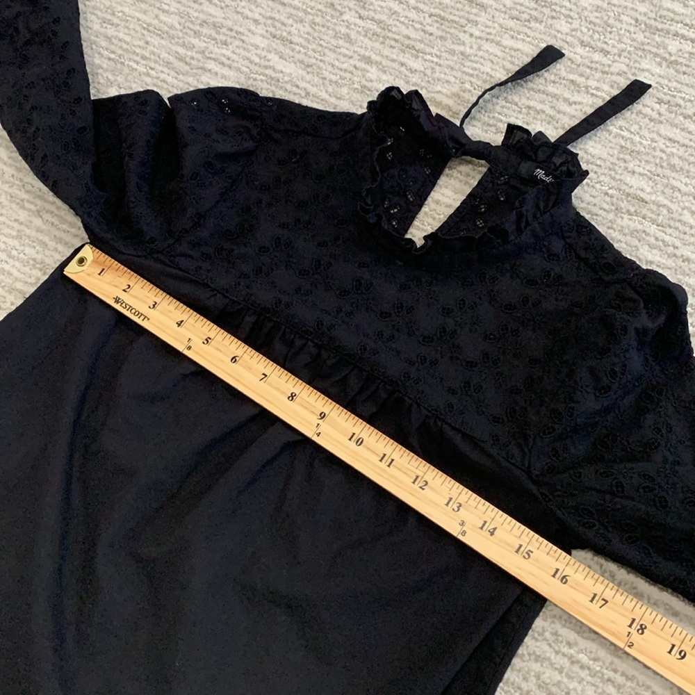Madewell Black Eyelet Peasant Blouse Sz XXS Ruffle Tie Neck Balloon Long Sleeve - Picture 10 of 12